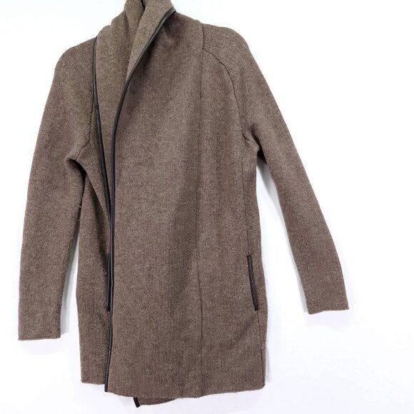Vince Cardigan Alpaca Wool Cashmere Size Small Heavy Knit Leather Trim Relaxed - Picture 9 of 14